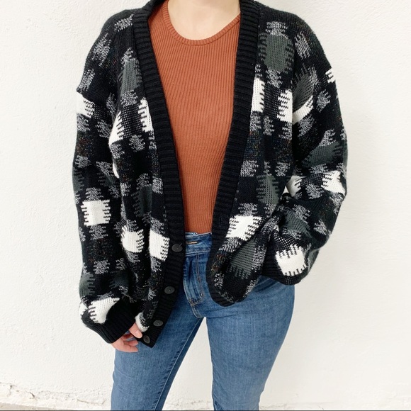 Vintage Sweaters - Vtg Area by Tag Made in USA Black White Sweater M